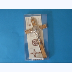 Krzyż metalowy z medalem Św.Benedykta 19,5 cm.Wersja Lux drzewo oliwne